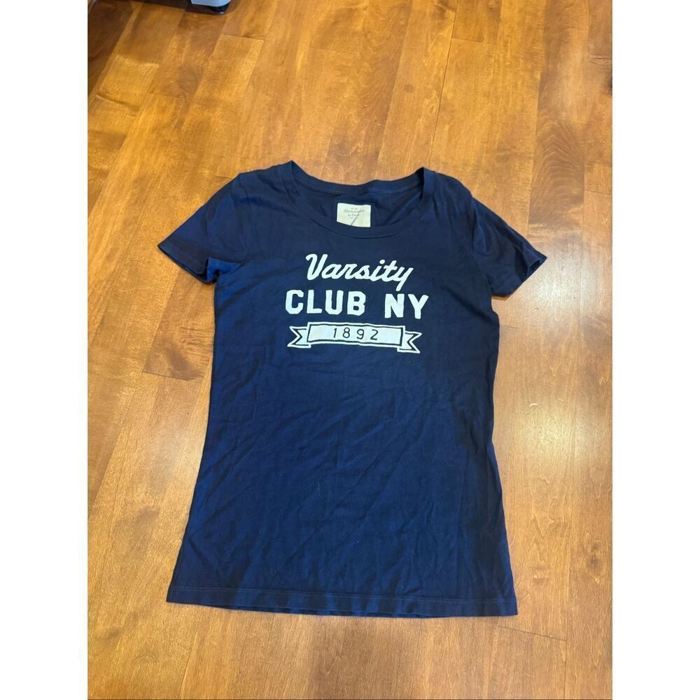 Y2K Abercrombie & Fitch Baby Tee Varsity Club NY 1892 Navy Fitted T Shirt L